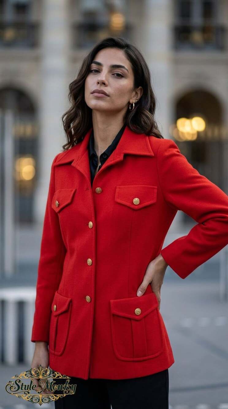 Vintage 1970s Bodin Knits Red Knit Jacket Blazer Gold Buttons